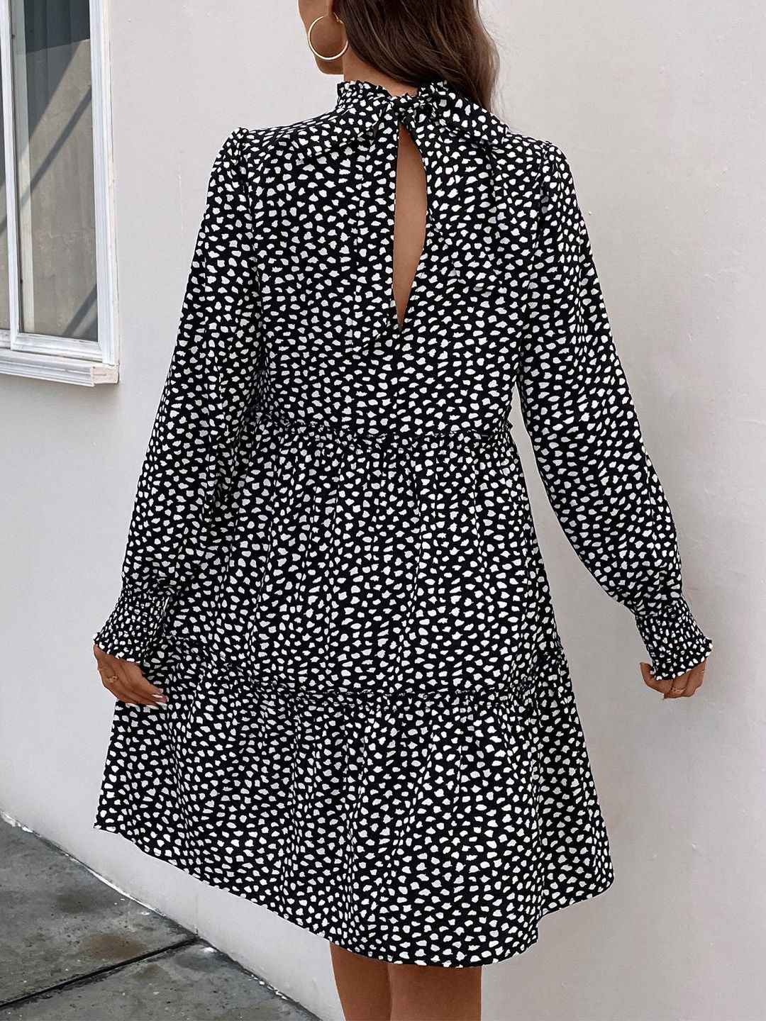 Women's Black Print Fit & Flare Dress Blend Printed
