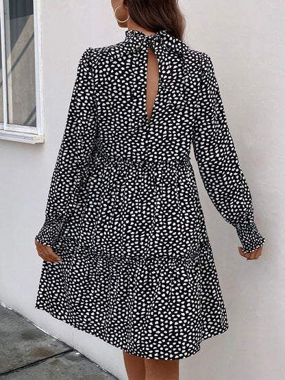 Women's Black Print Fit & Flare Dress Blend Printed