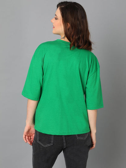 Women Typography Printed Drop-Shoulder Sleeves T-shirt