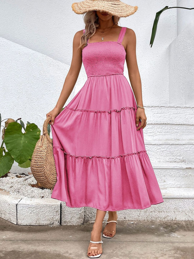 Fit & Flare Midi Dress in Pink polyester - Nowi Korean Fashion