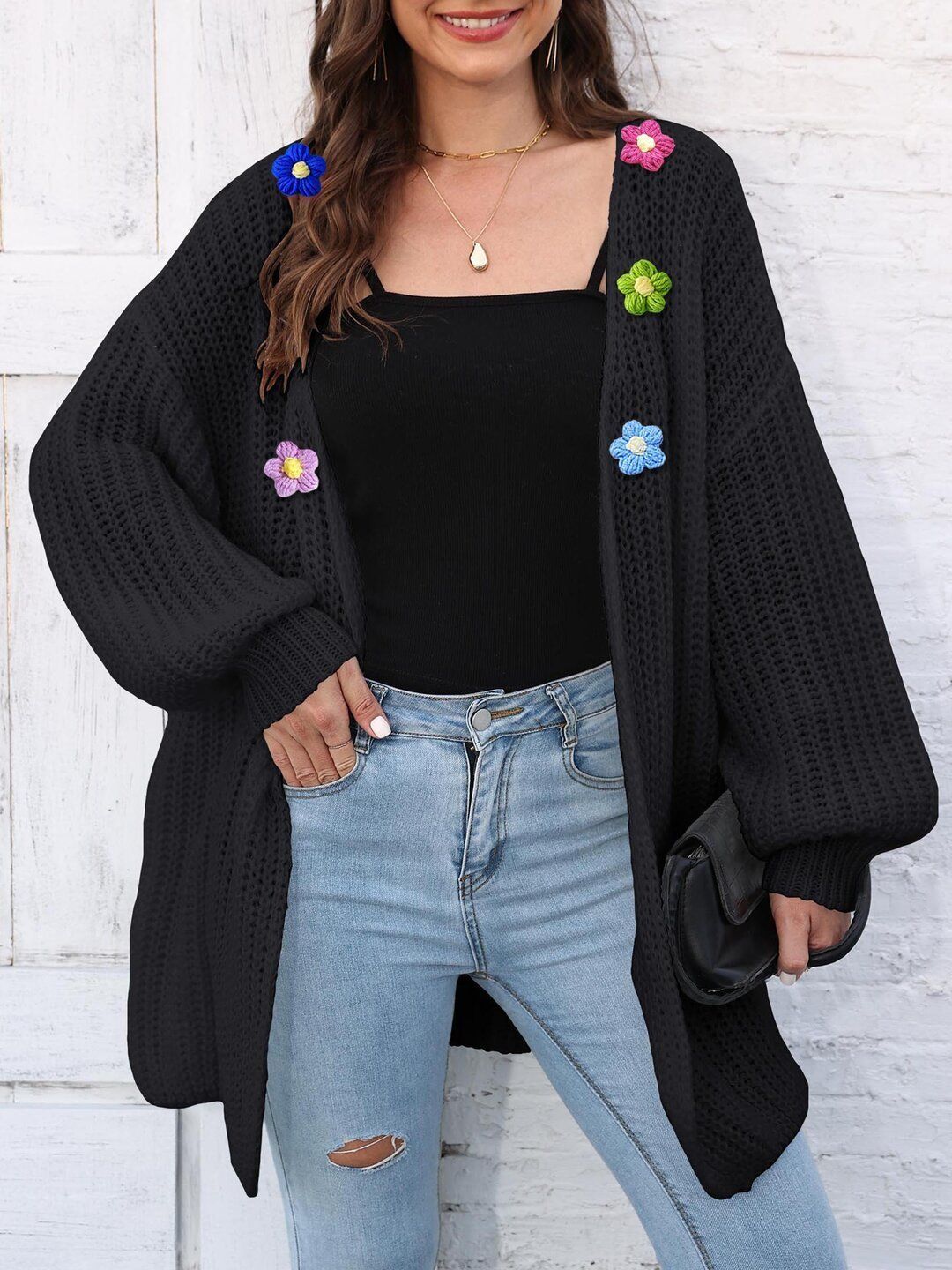 Women Colourblocked Ribbed Longline Cardigan with Embellished Detail