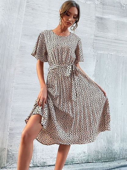 Animal Print Flutter Sleeve Fit & Flare Midi Dress Printed - Nowi Korean Fashion
