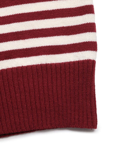 Women's Maroon Striped Pullover Blend Regular Fit