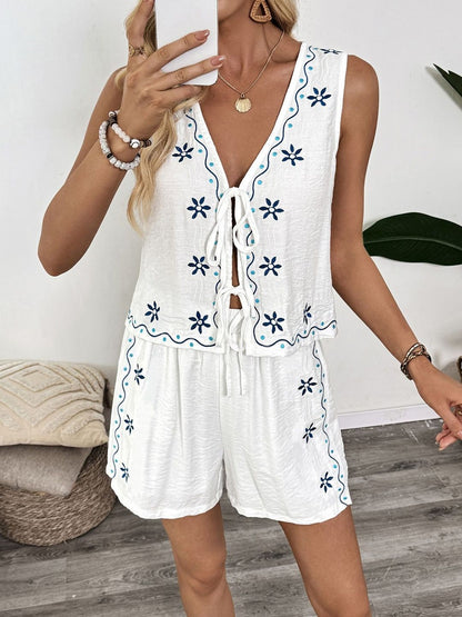 Embroidered Top With Shorts Co-Ords