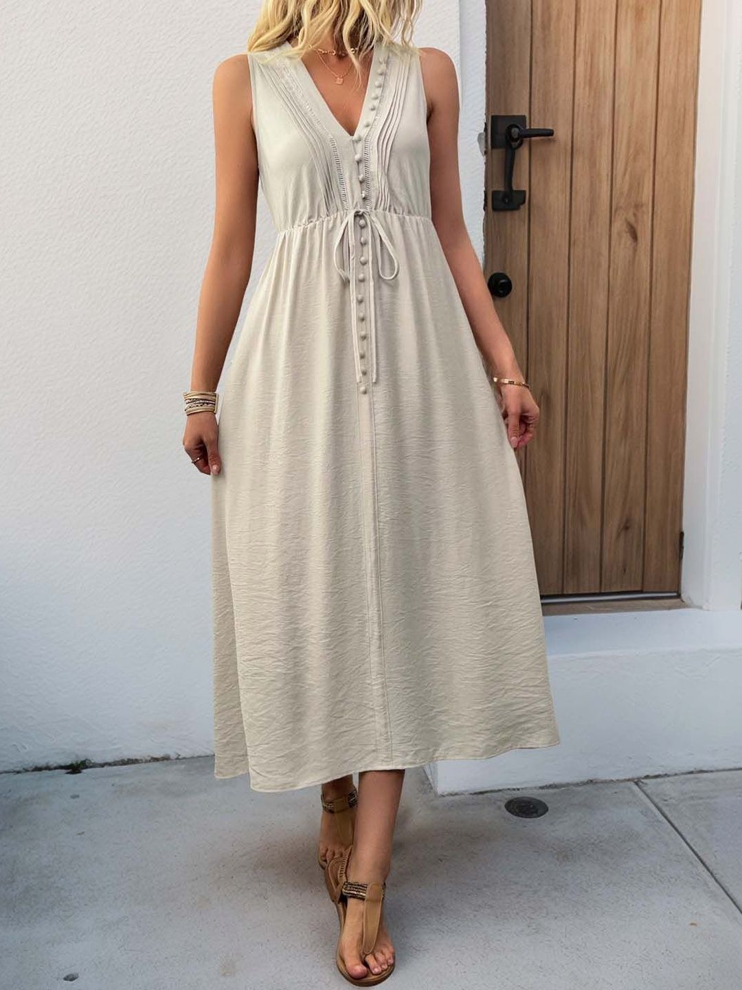 A-Line Midi Dress in White - Nowi Korean Fashion