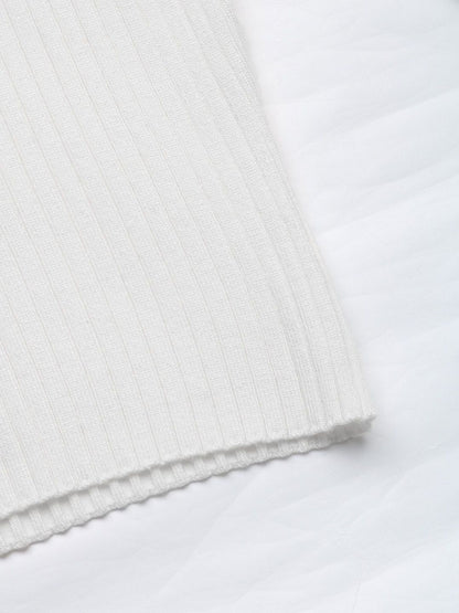 Women's White Ribbed Pullover Blend