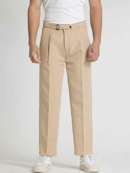 Men Straight Fit Wrinkle Free Pleated Trousers
