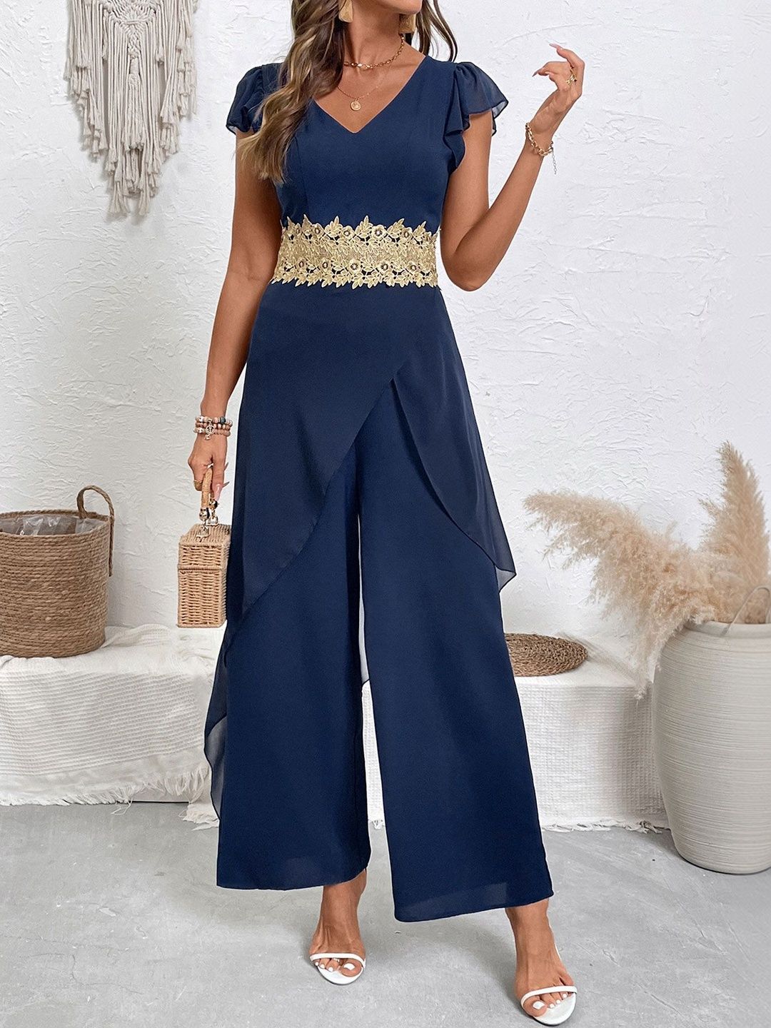 Basic Jumpsuit with Embellished - Nowi Korean Fashion