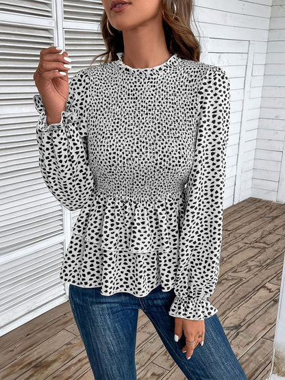 Women's White Chic Polka Dot Peplum Top