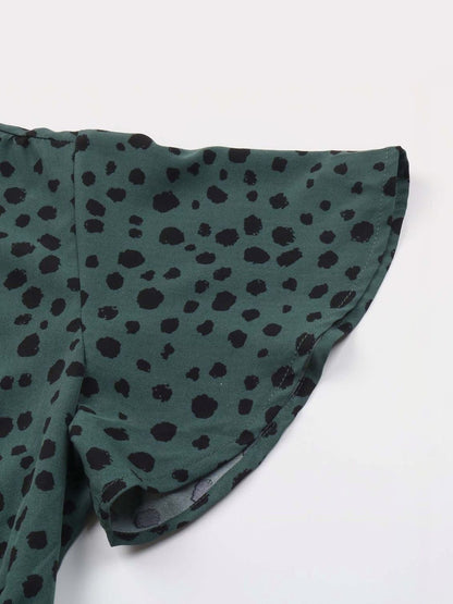 NOWI Polka Dot Printed Flared Sleeve Fit & Flare Midi Dress