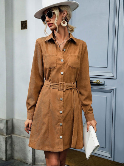 Women's Brown Shirt Dress Blend Printed Regular Fit