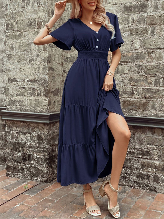 Flutter Sleeve A-Line Maxi Dress - Nowi Korean Fashion