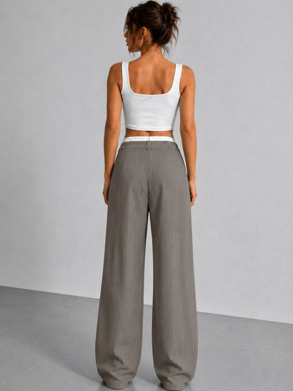 Women Striped Relaxed High-Rise Wrinkle Free Pleated No Fly Trousers