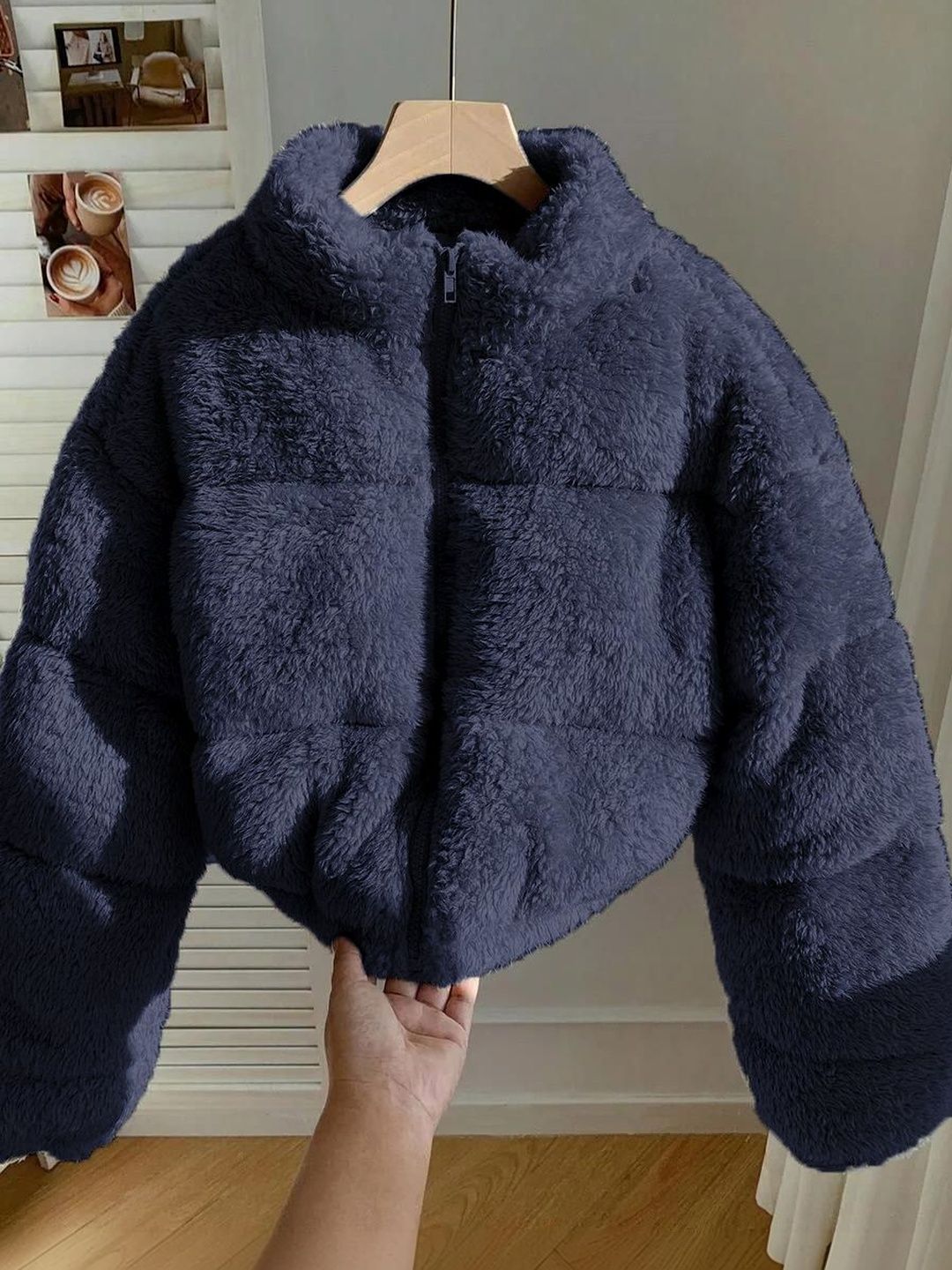 NOWI Women Woollen Lightweight Crop Puffer Jacket