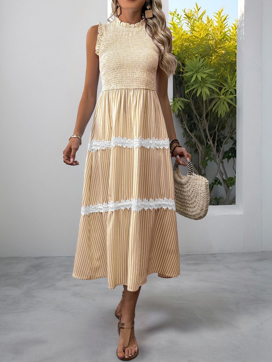 Striped A-Line Midi Dress