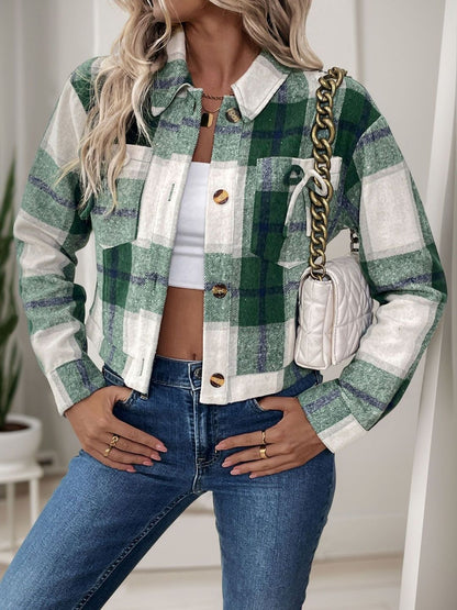 Women Checked Crop Tailored Jacket