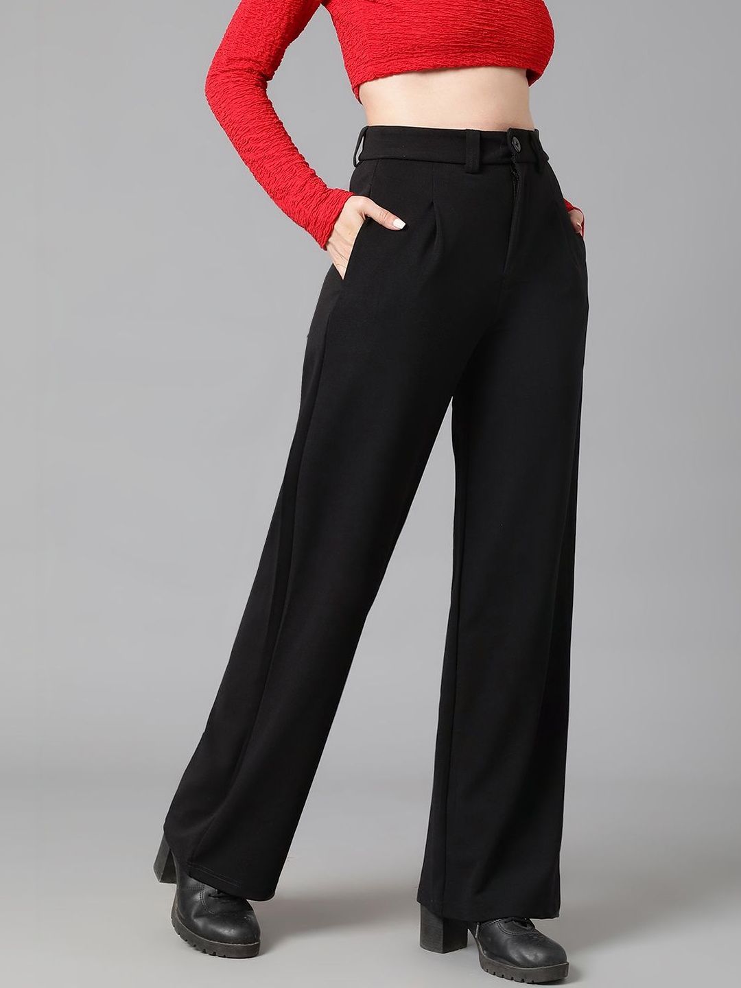 Women High-Rise Regular Fit Formal Trousers