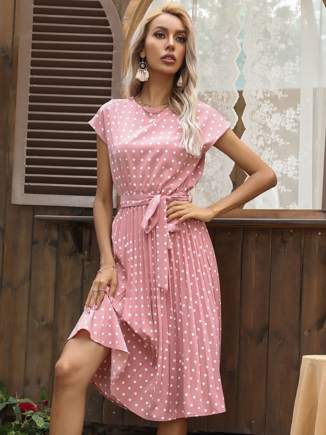 Polka Dot Print Fit & Flare Midi Dress
