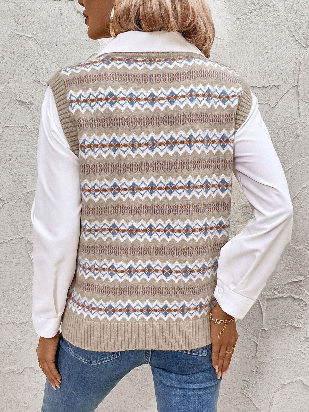 Women's Beige Printed Sweater Vest