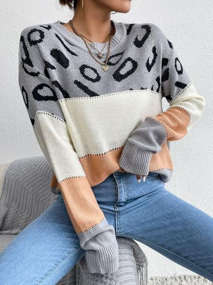 Animal Printed Pullover in Grey Style 661 - Nowi Korean Fashion