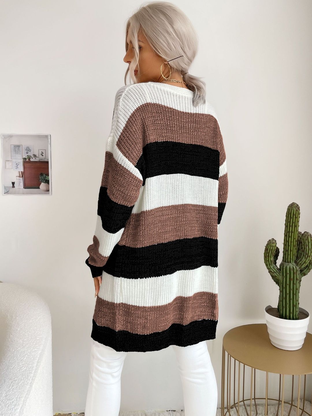Women Striped Woollen Cardigan