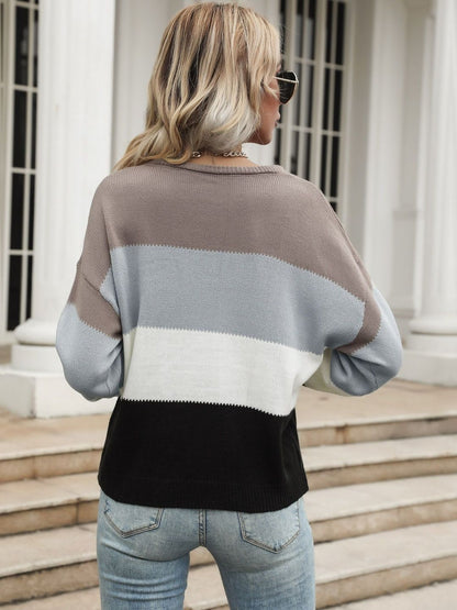 Women's Grey Colourblocked Pullover Blend Printed
