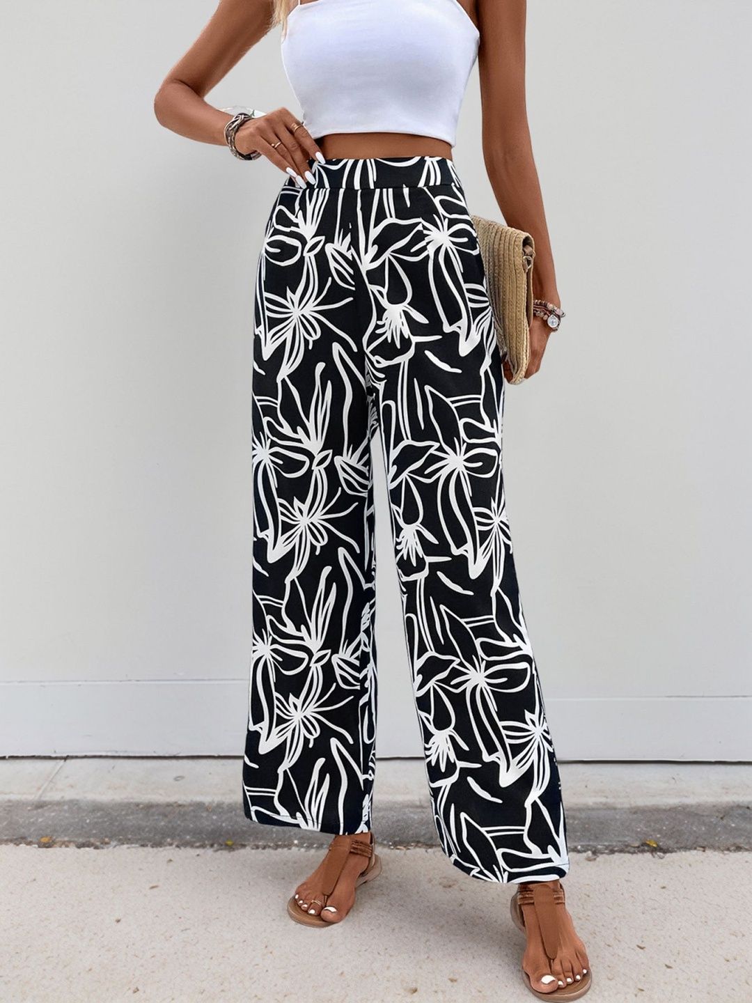 Women Floral Printed Loose Fit Non Iron Trousers