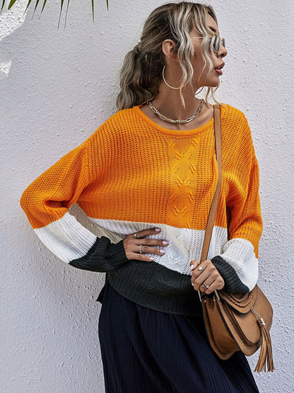 Women's Orange Colourblocked Pullover