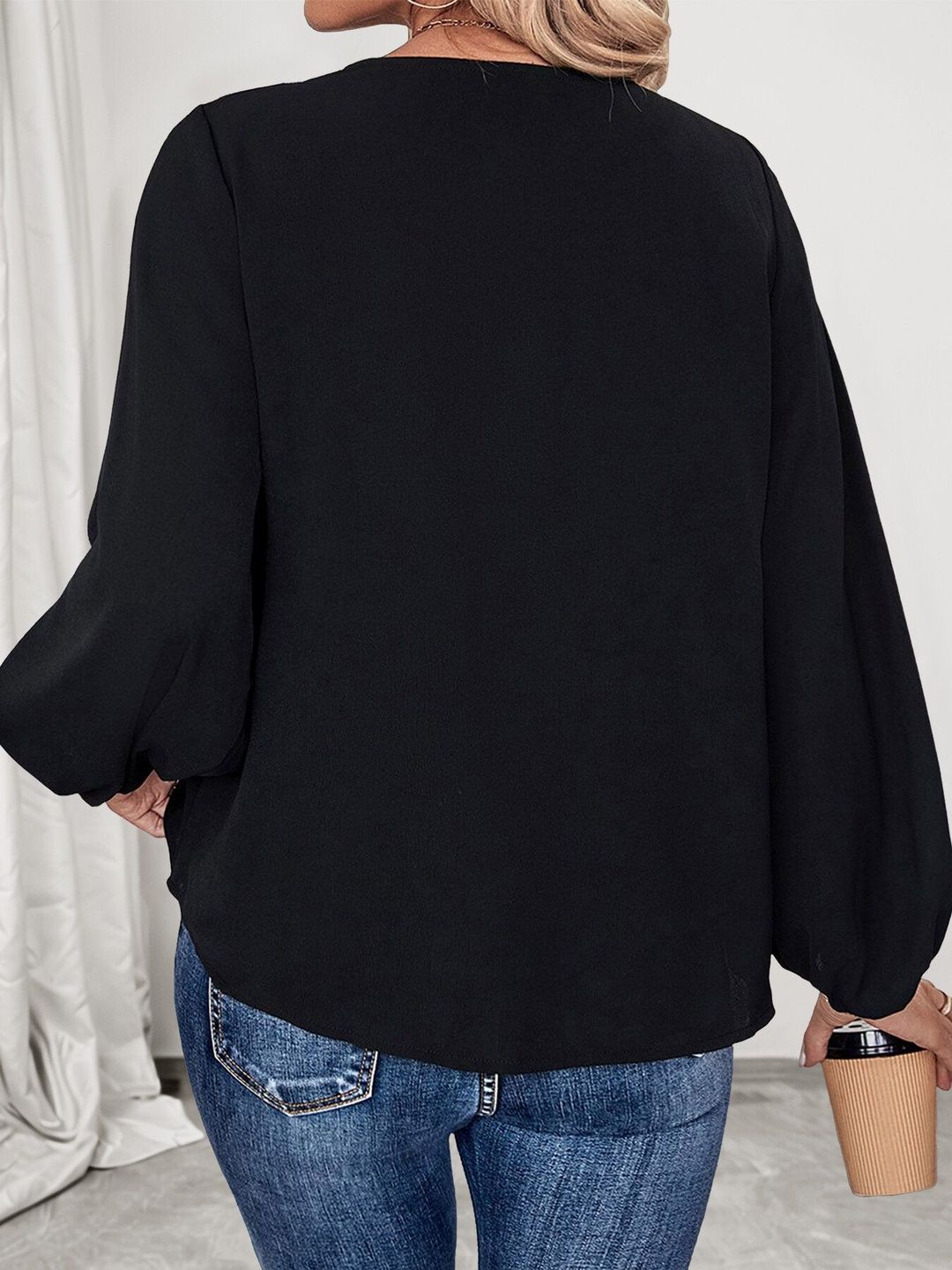 Women's Black Animal Colourblocked Bishop Sleeves Top