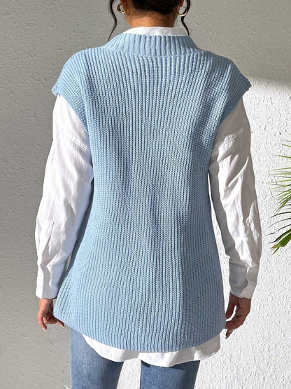Women Ribbed Sweater Vest with Embroidered Detail