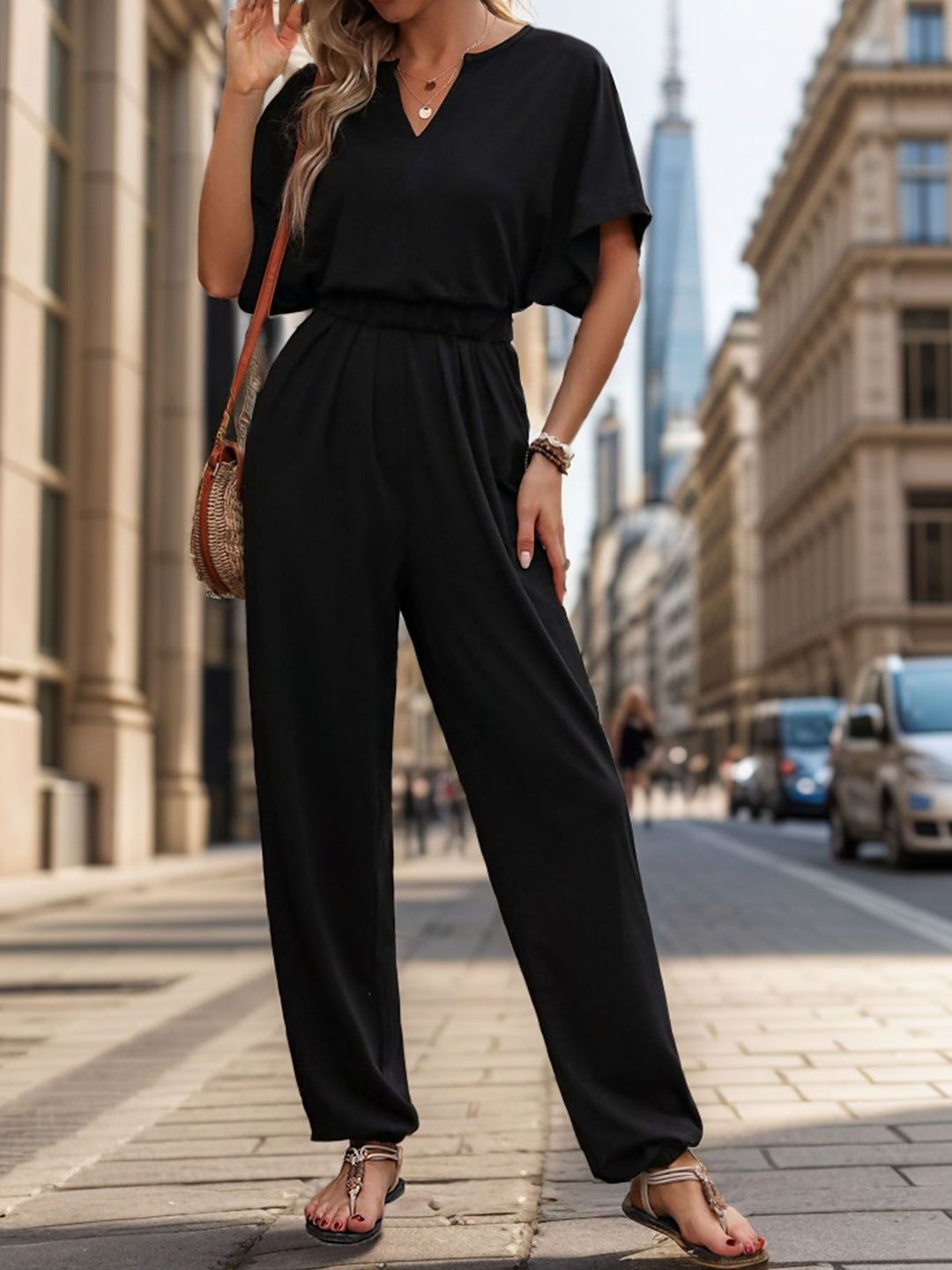 Basic Jumpsuit in Black synthetic - Nowi Korean Fashion