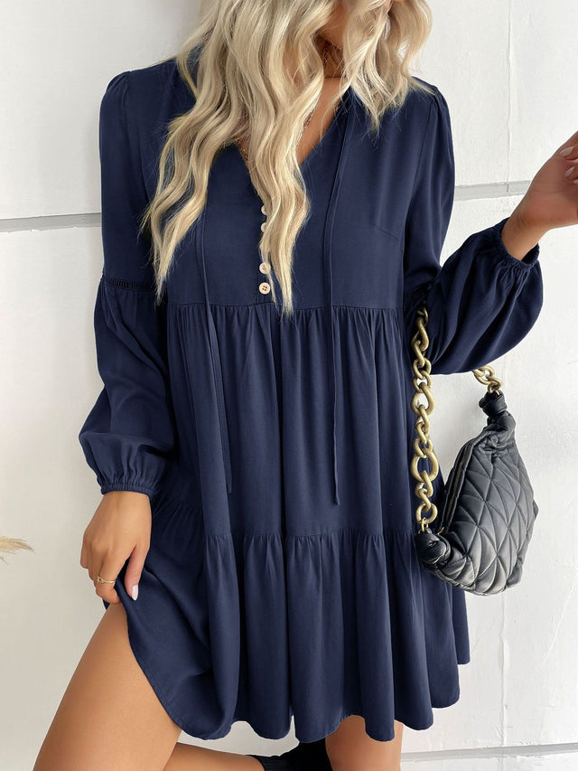 NOWI Puff Sleeve A-Line Dress - Nowi Korean Fashion