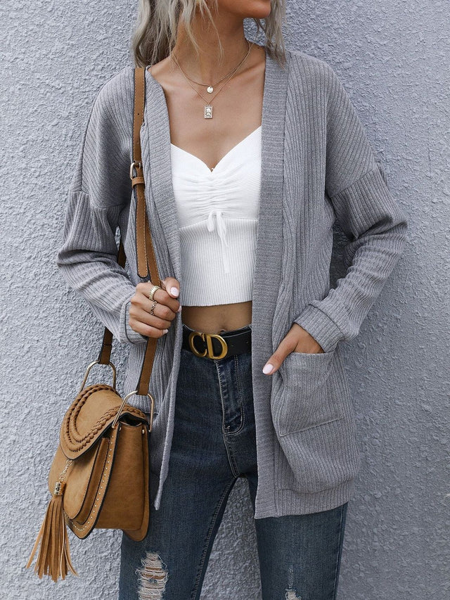 Ribbed Cardigan in Grey Style 214 - Nowi Korean Fashion