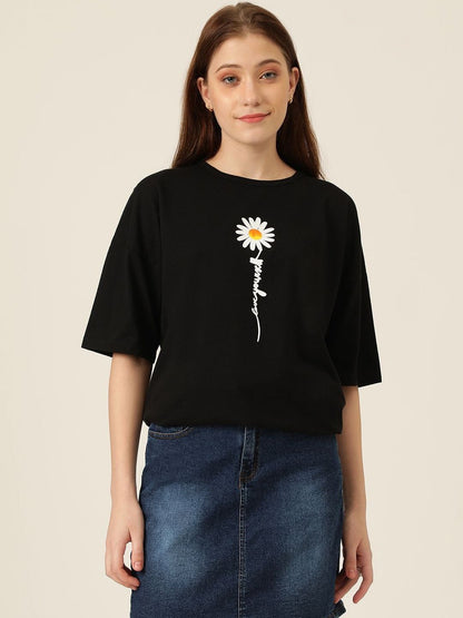 Women Floral Printed Drop-Shoulder Sleeves T-shirt