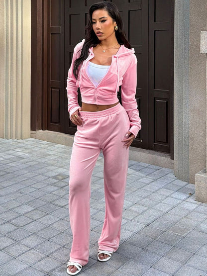 Pink Solid Hooded Sweatshirt & Trousers Co-Ords