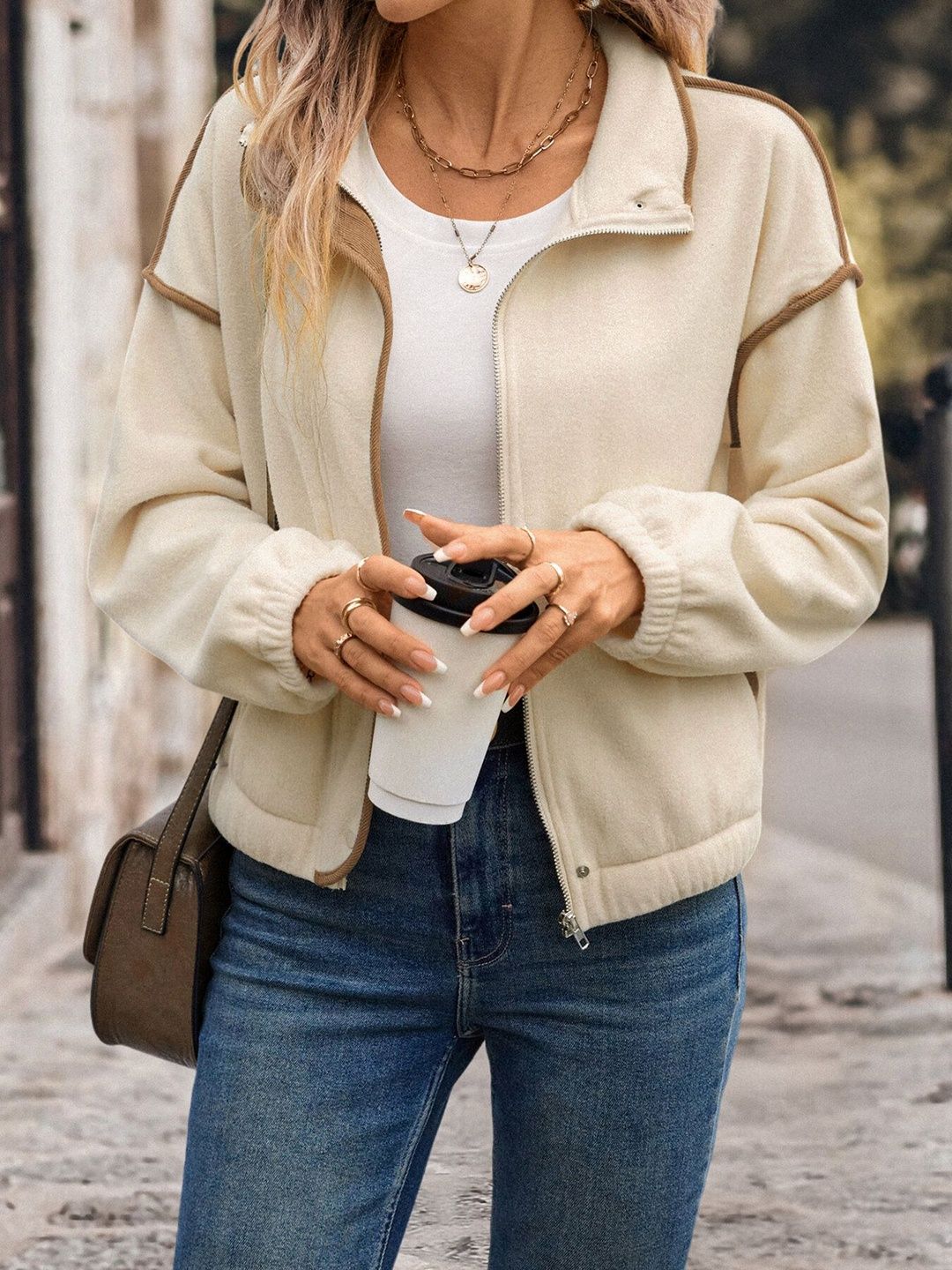 Women Fleece Lightweight Sporty Jacket