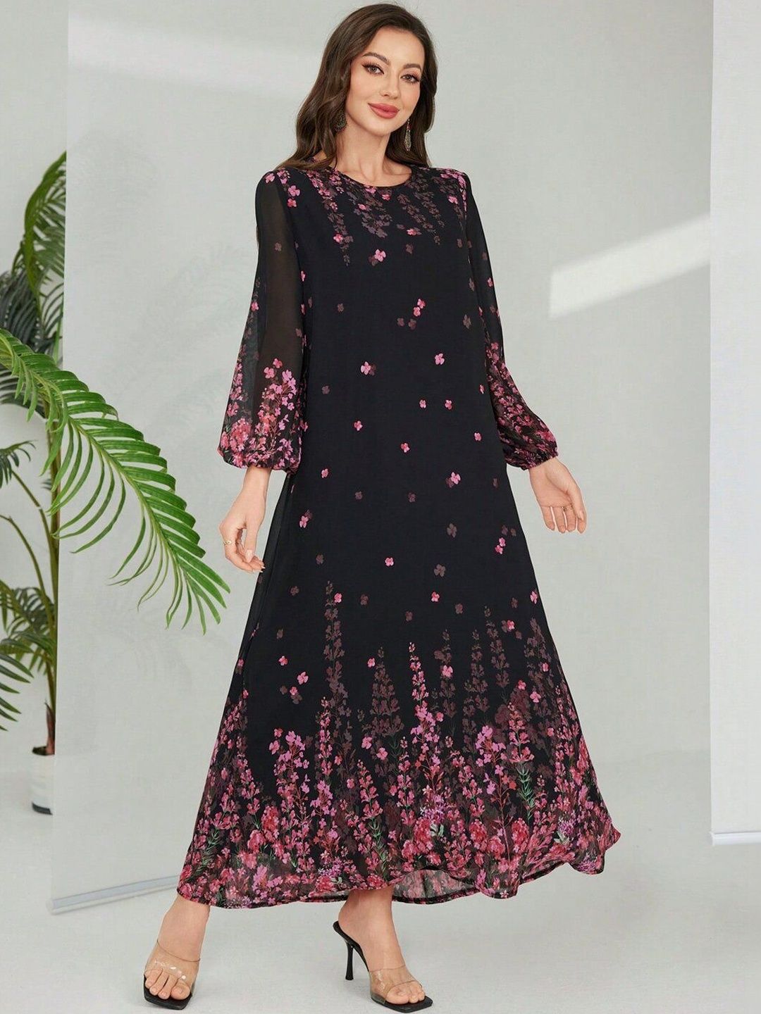 Floral Printed A-Line Georgette Maxi Dress