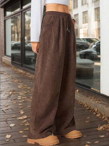 Brown Solid Wide Leg Loose Fit Trousers