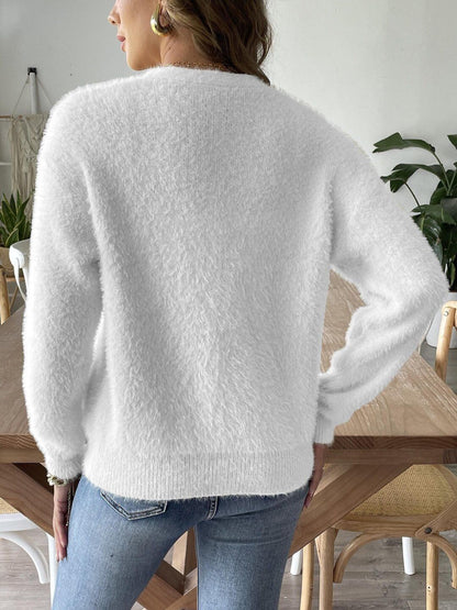 Women Cardigan with Fuzzy Detail