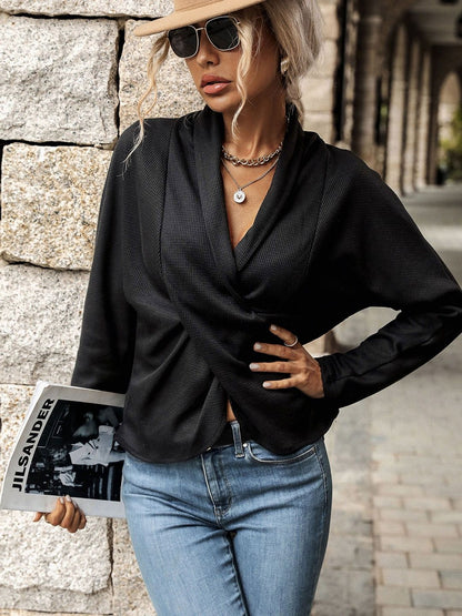 Women's Black Twisted Wrap Top