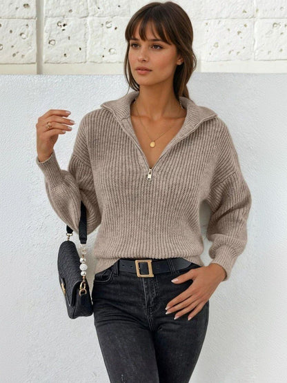 Ribbed Pullover in Beige acrylic - Nowi Korean Fashion