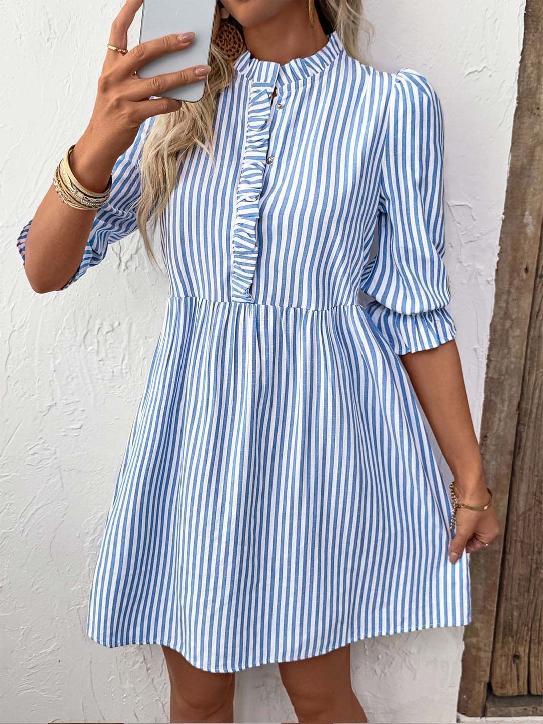 NOWI Striped Ruffled Fit & Flare Dress