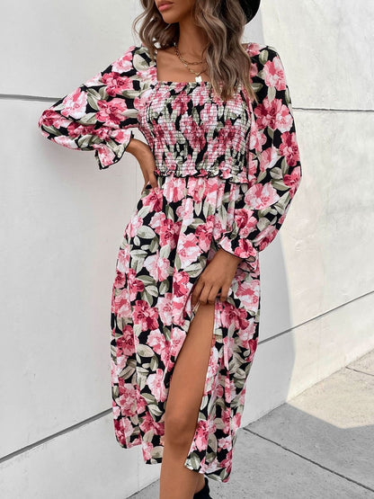 Women's Black Floral Print Fit & Flare Midi Dress Blend