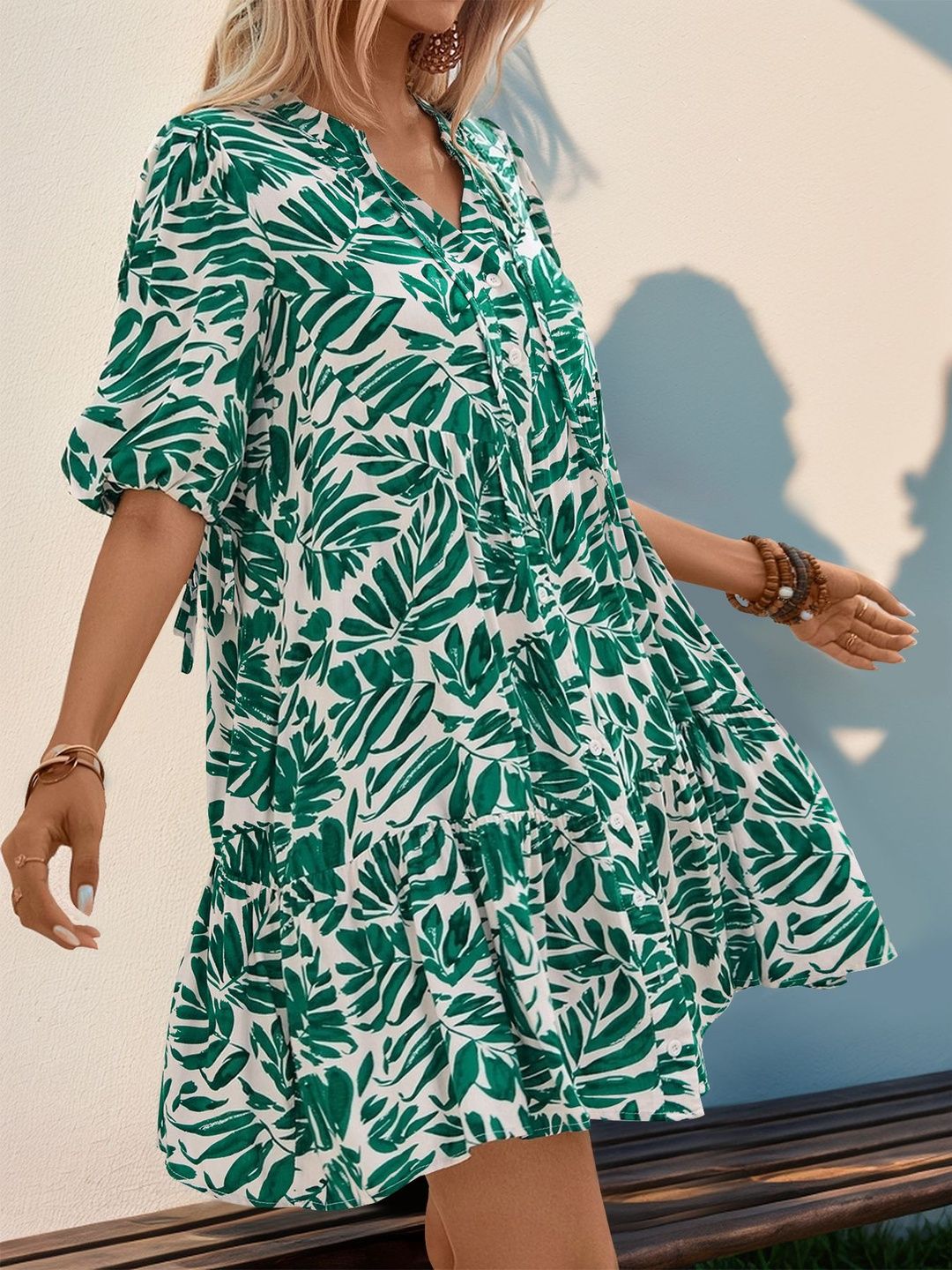 Floral Print Puff Sleeve Mini Dress