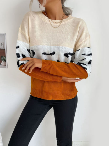 Women's White Animal Printed Pullover Blend Regular Fit