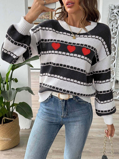 Women Striped Pullover with Embroidered Detail