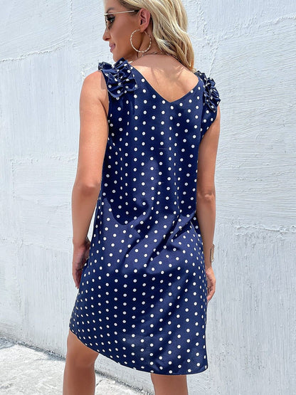 Polka Dot Print Flutter Sleeve Ruffled Dress