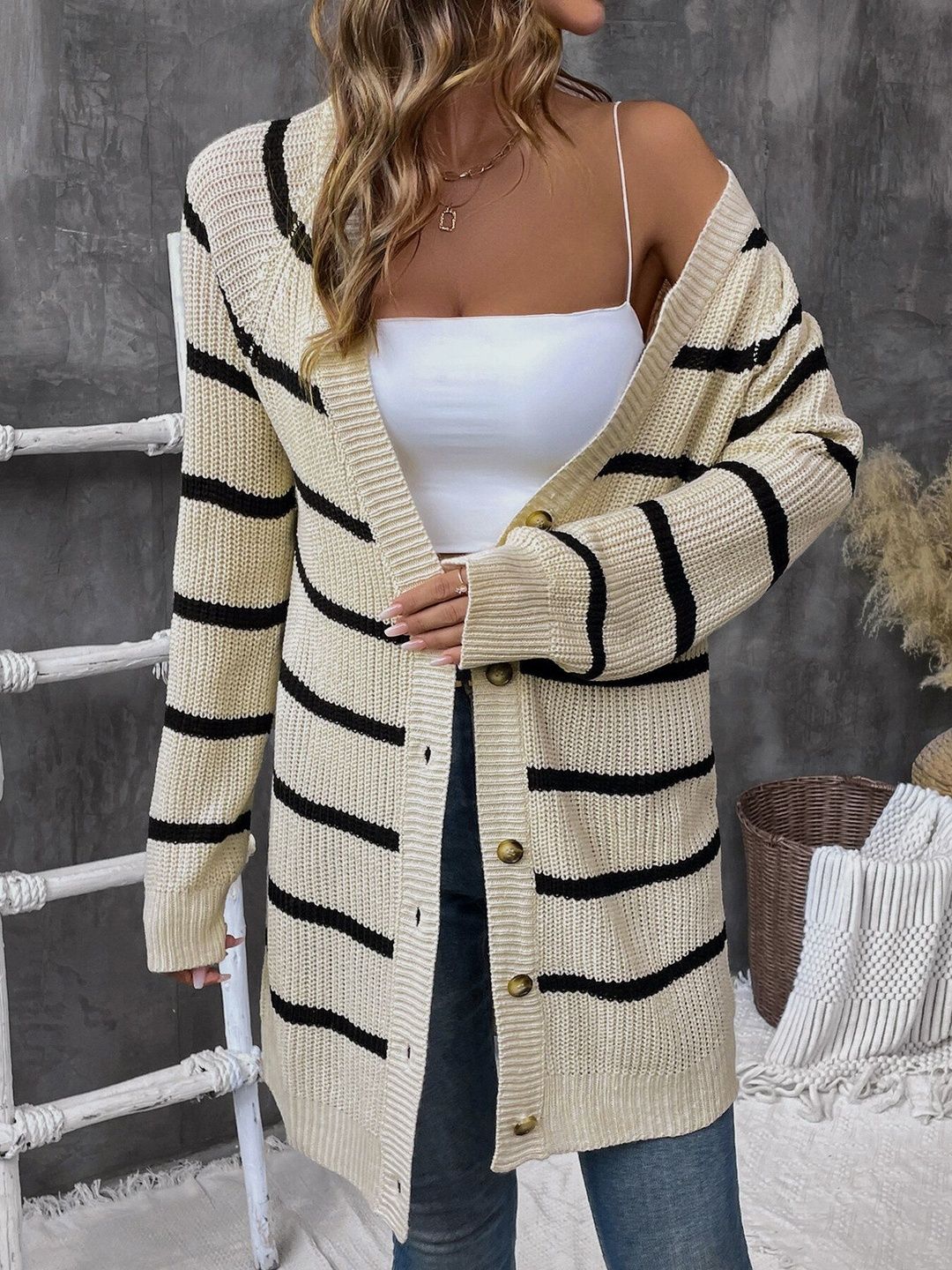 NOWI Striped Longline Cardigan - Nowi Korean Fashion