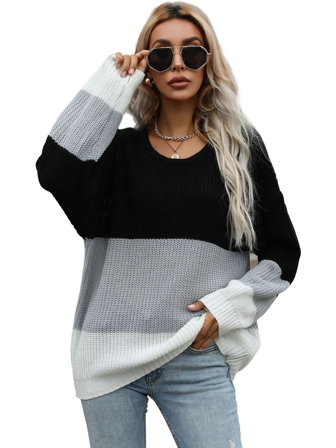 Women's Black Colourblocked Pullover Blend Printed