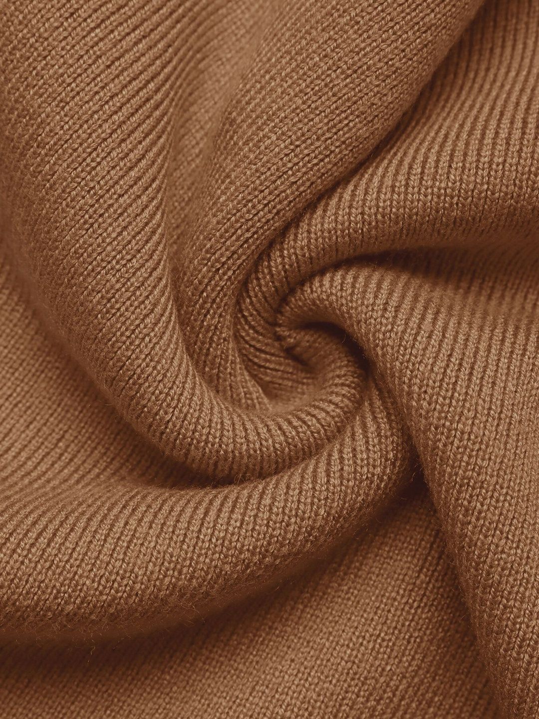 Women's Brown Ribbed Pullover Blend Printed Regular Fit